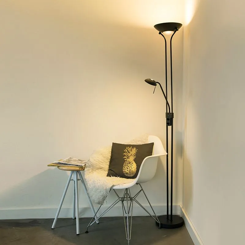 Lampadaire noir avec lampe de lecture avec LED et variateur - Diva 2