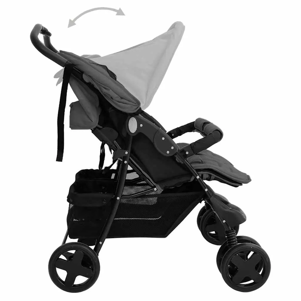 vidaXL Poussette à deux places Gris foncé Acier | vidaxl-fr